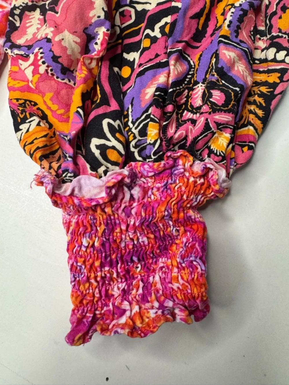 Boho Floral Patchwork Blouse Viscose Long Sleeve Cottagecore Top L - Picture 8 of 8